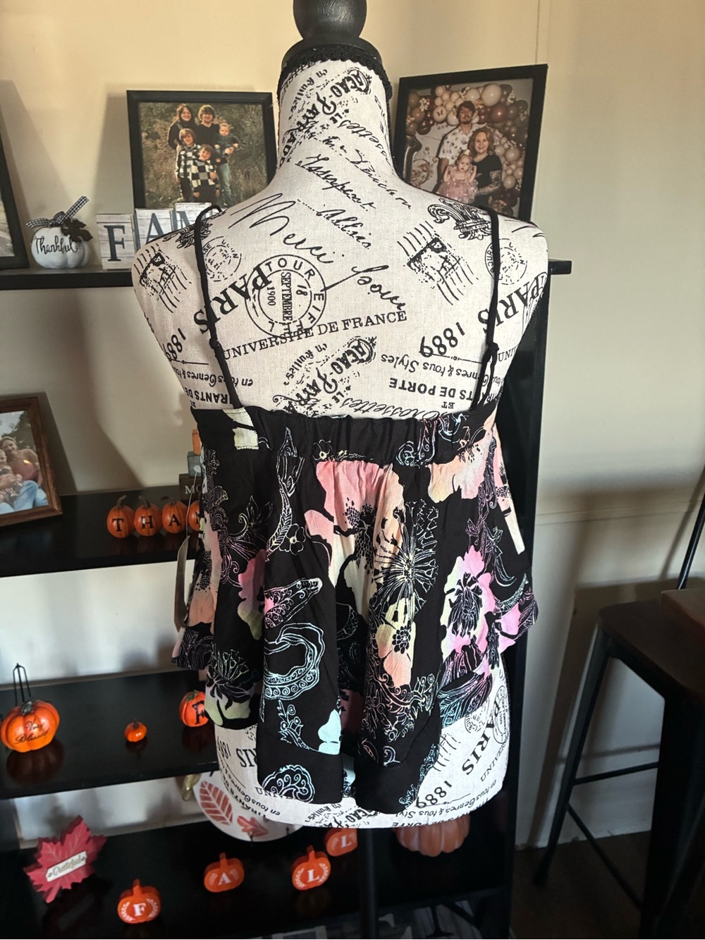 Free People Get your Love Black Floral Spaghetti-Strap Top - Multicolor Print xs - Picture 5 of 9